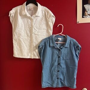 wonder nation White Textured Button-Front Shirt Light Blue Denim-Style size 7-8